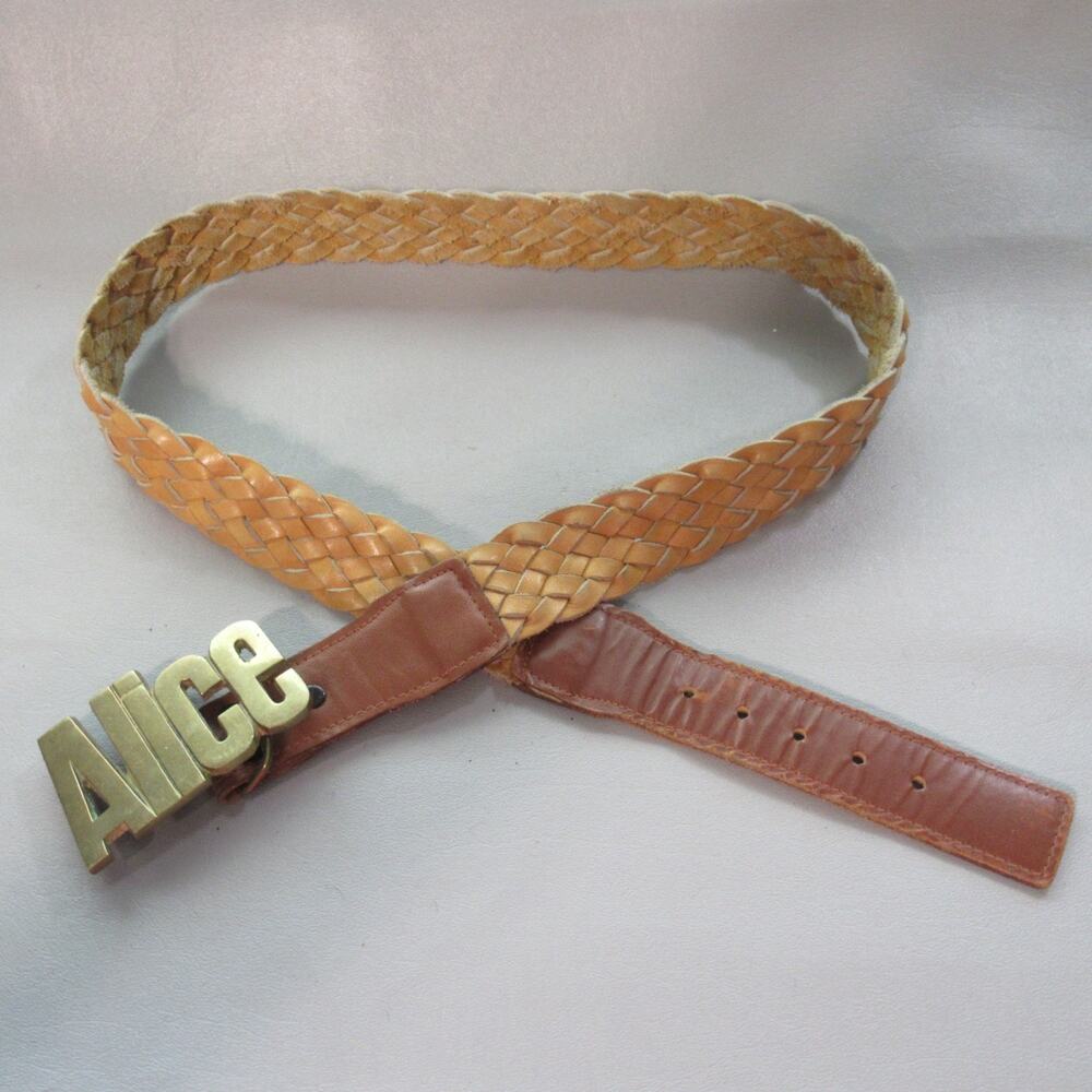 Vintage Braided Belt Tan Solid Brass ALICE Buckle